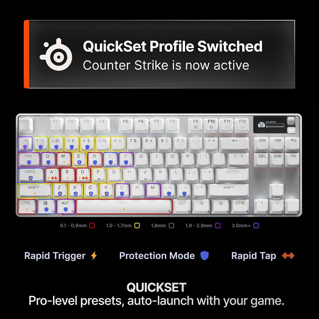 SteelSeries Apex Pro TKL Gen 3 - White Gaming Keyboard - Adjustable Hall Effect Switches; OmniPoint 3.0 - Game-Ready Presets - Rapid Trigger, Protection Mode, Rapid Tap/SOCD - English QWERTY