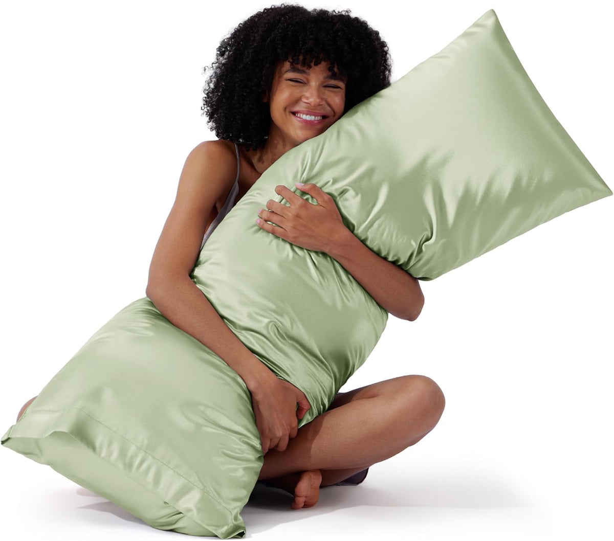 Bedsure Satin Pillowcase Standard Set of 2, Silky Pillow Cases, Beige