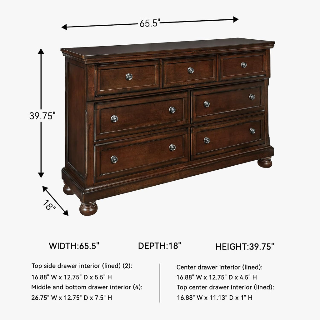 Signature Design by Ashley Porter 7-Drawer Wood Bedroom Dresser, Brown | Traditional chest of drawers, Hidden jewelry tray, Cedar-lined bottoms, Organized bedroom storage