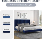 Allewie Queen Platform Bed Frame/Velvet Upholstered Bed Frame with Vertical Channel Tufted Headboard/Strong Wooden Slats/Mattress Foundation/Box Spring Optional/Easy Assembly/Navy Blue