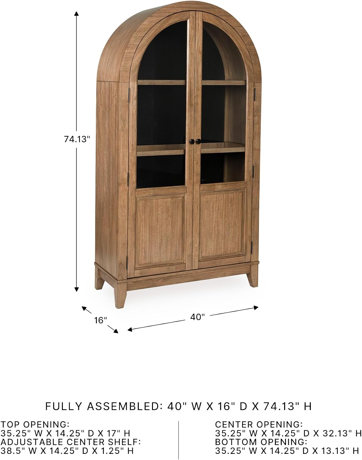 Signature Design by Ashley 74" Wood Glass Display Cabinet, Dagandale | Mango wood veneer construction, Natural and black finish, Spacious 4-tier china cabinet, Living room use