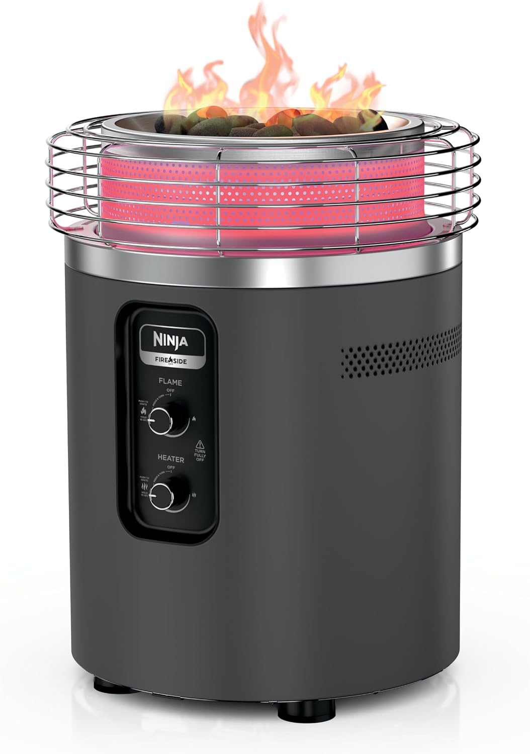 Ninja Fireside360 Fire Pit & Heater, 80,000 BTU, 3 Modes, Push Start, Gray | Ninja Fireside360 offers flame, heat, or both with up to 80,000 BTUs, hassle-free dial control, and smokeless design