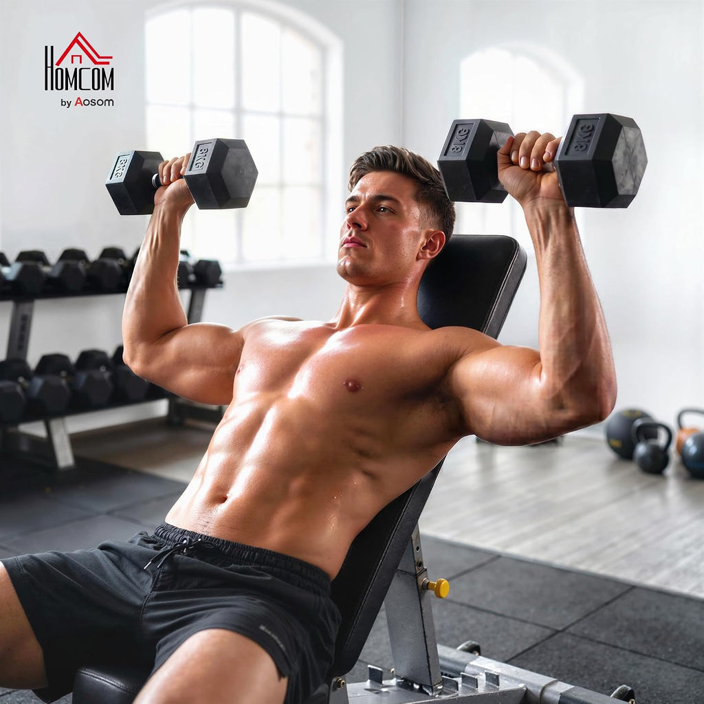 HOMCOM 2x4kg/2x5kg/2x6kg/2x8kg/2x10kg Rubber Hex Dumbbell Set Anti-Rolling Free Weights Dumbbells Pair with Knurled Grip for Home Gym Strength Training Exercise