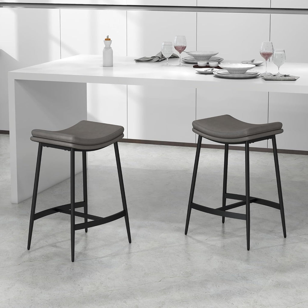 HOMCOM Breakfast Bar Stools Set of 2 Microfibre Upholstered Barstools Grey