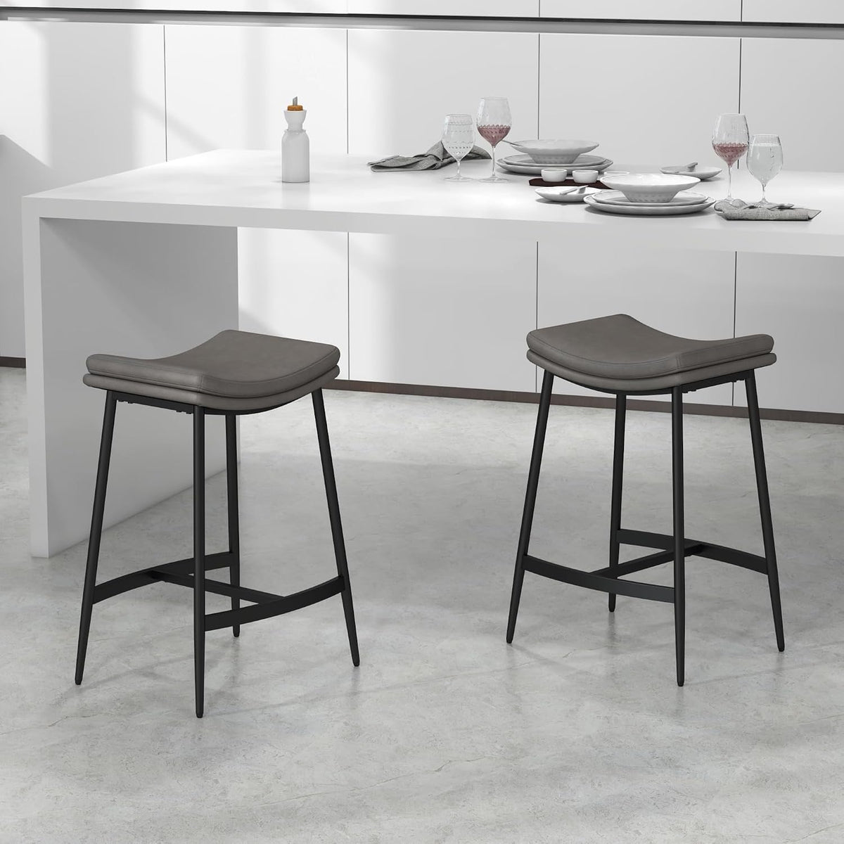 HOMCOM Breakfast Bar Stools Set of 2 Microfibre Upholstered Barstools Grey