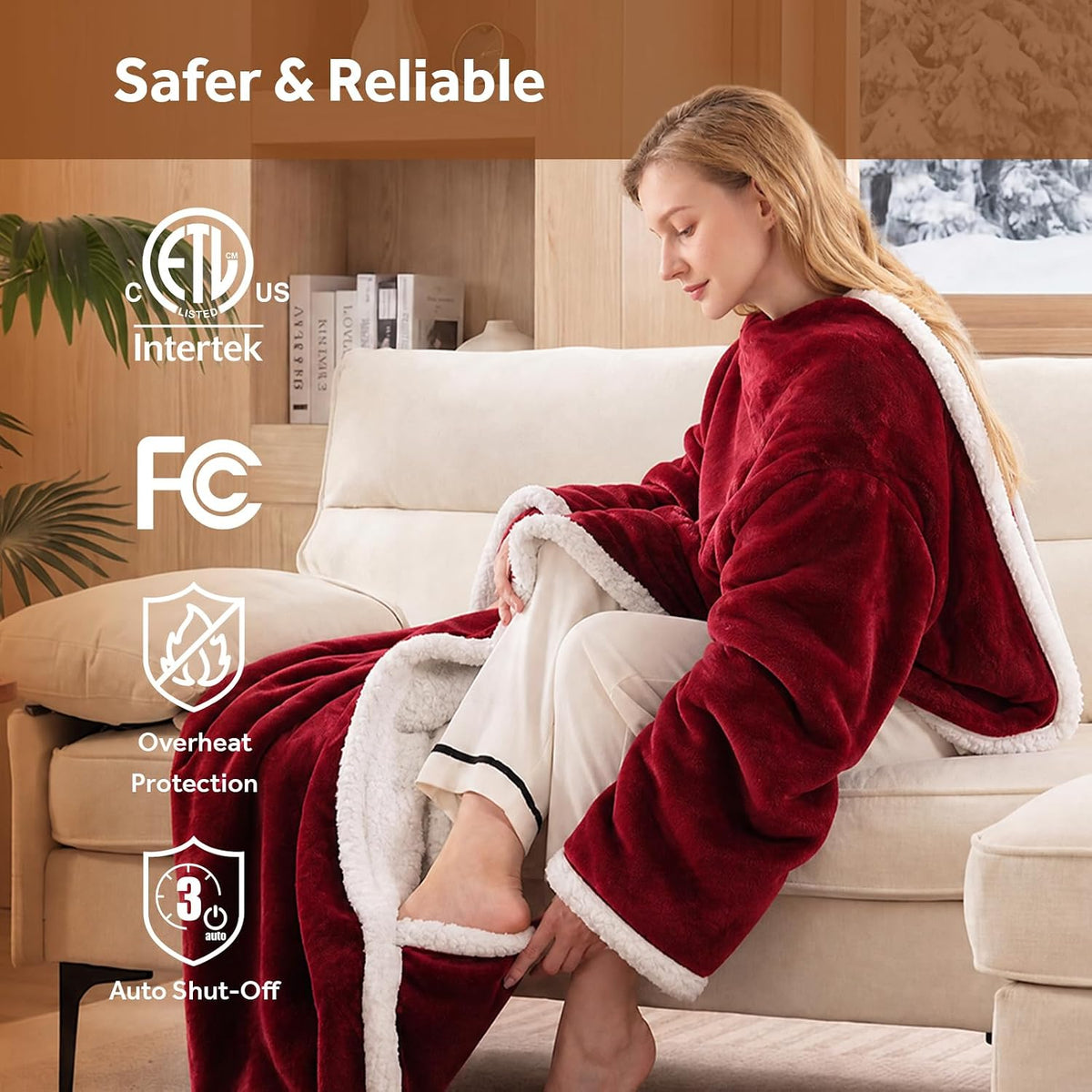 Westinghouse Wearable Heated Blanket with Foot Pocket, Sherpa 50x70+18 Red