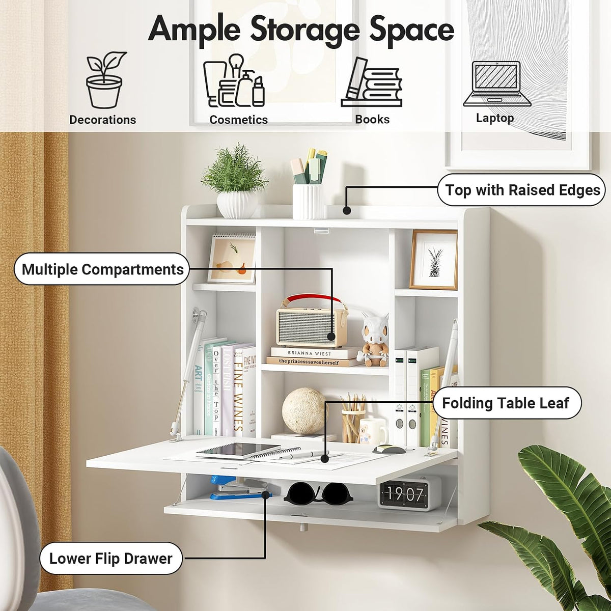 Wall Mounted Table Folding Desk Drop Leaf Floating Table Computer Desk