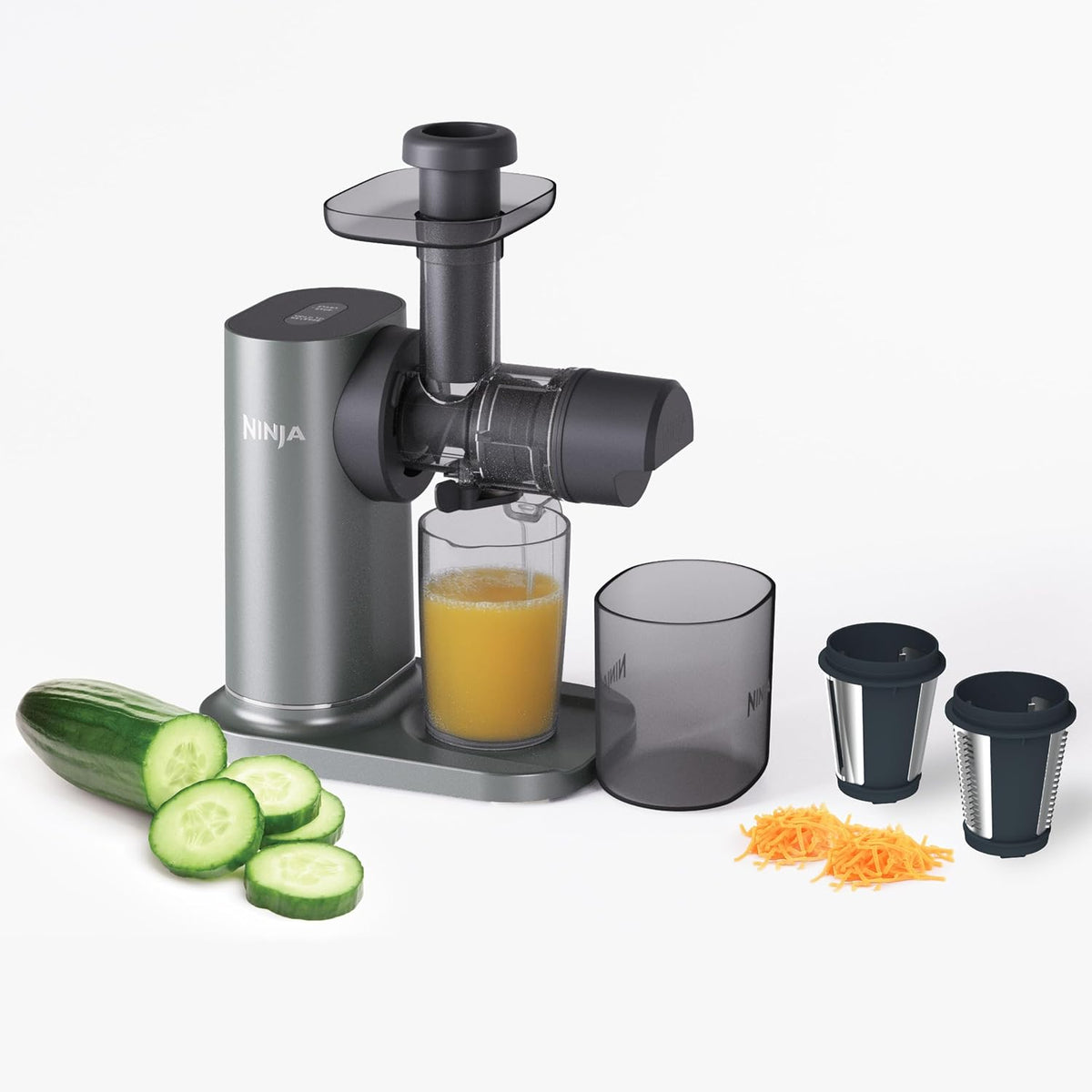 Ninja NeverClog 3-in-1 Juicer, Slicer & Shredder, 32oz Vessel, JC152 | NeverClog auger juices non-stop, plus slicing & shredding attachments. Total Pulp Control, 32-oz vessel, dishwasher safe