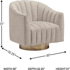 Signature Design by Ashley Swivel Barrel Accent Chair, Pearl, Penzlin | Textured velvet barrel chair with brass-tone metal pedestal base, Cozy lounge seating for reading nooks