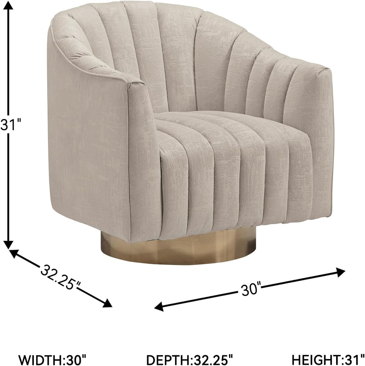 Signature Design by Ashley Swivel Barrel Accent Chair, Pearl, Penzlin | Textured velvet barrel chair with brass-tone metal pedestal base, Cozy lounge seating for reading nooks
