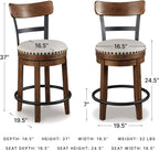 Signature Design by Ashley Valebeck Counter Height Bar Stool, Brown | Rustic-industrial wood and metal stool, Cushioned comfort, Tailored nailhead trim, Smooth 360-degree swivel