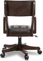Signature Design by Ashley Wood Executive Desk Chair, Brown | Solid wood frame with a combination of leather and faux leather, Classic style for home workspaces, Breckington Series