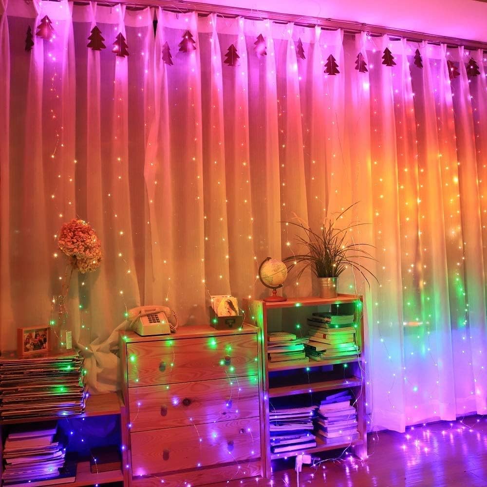 Honche 300Led Fairy Curtain String Lights 10x10ft with Remote Window Lights for Bedroom Wedding Party Festive Season Propose Christmas Decoration(Warm White)