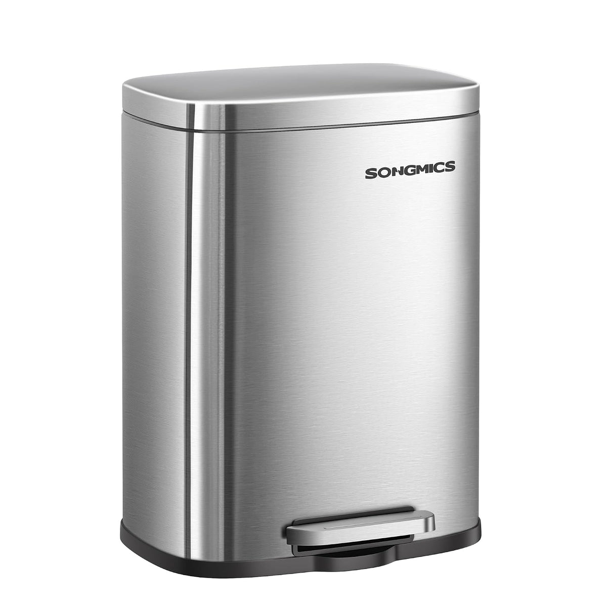 SONGMICS 13 Gallon (50 L) Trash Can, Stainless Steel, Step-On Pedal