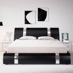 Allewie Queen Bed Frame with Iron Piece Decor, Faux Leather, Black