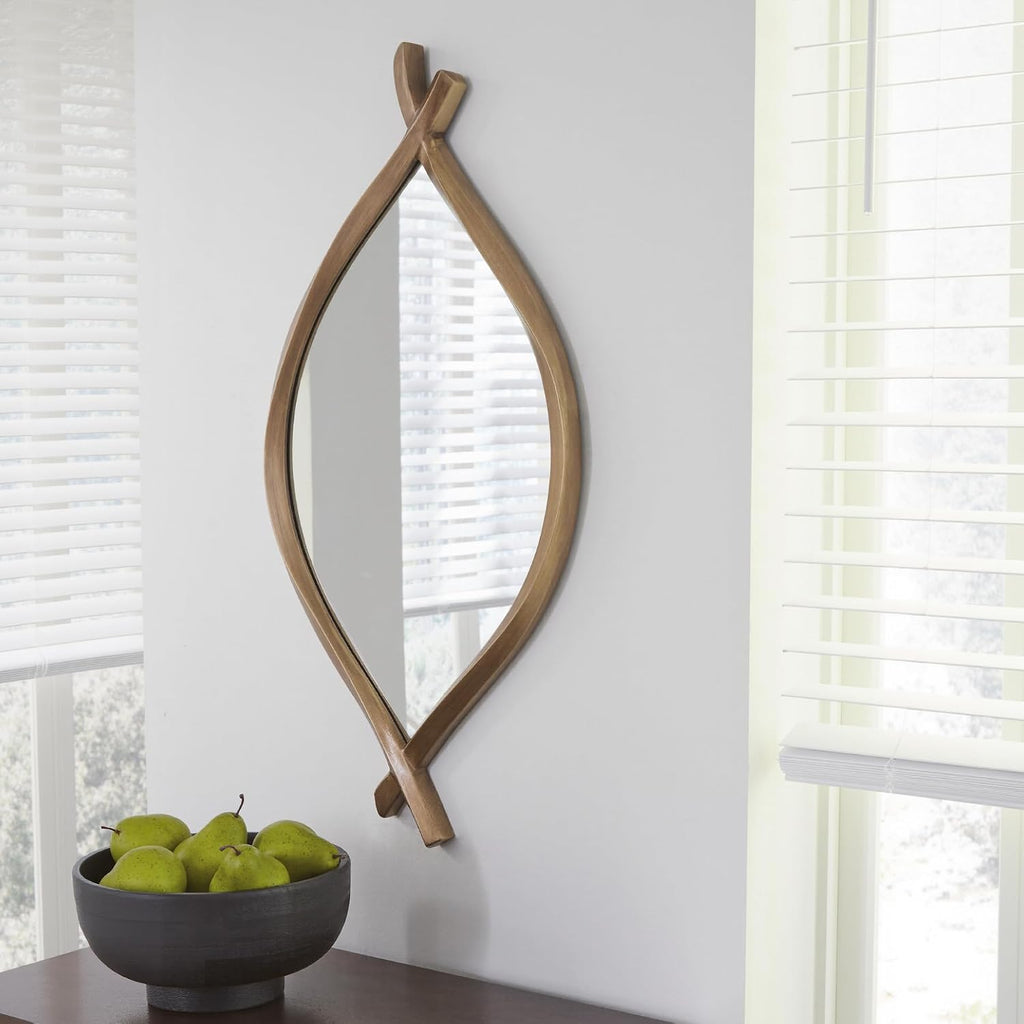 Signature Design by Ashley Bartner Accent Mirror, Gold Wavy Twisted Frame | Antiqued goldtone metal frame, Organic modern style, 4-way hanging versatility, 18x36 in size, Entryway and living room use