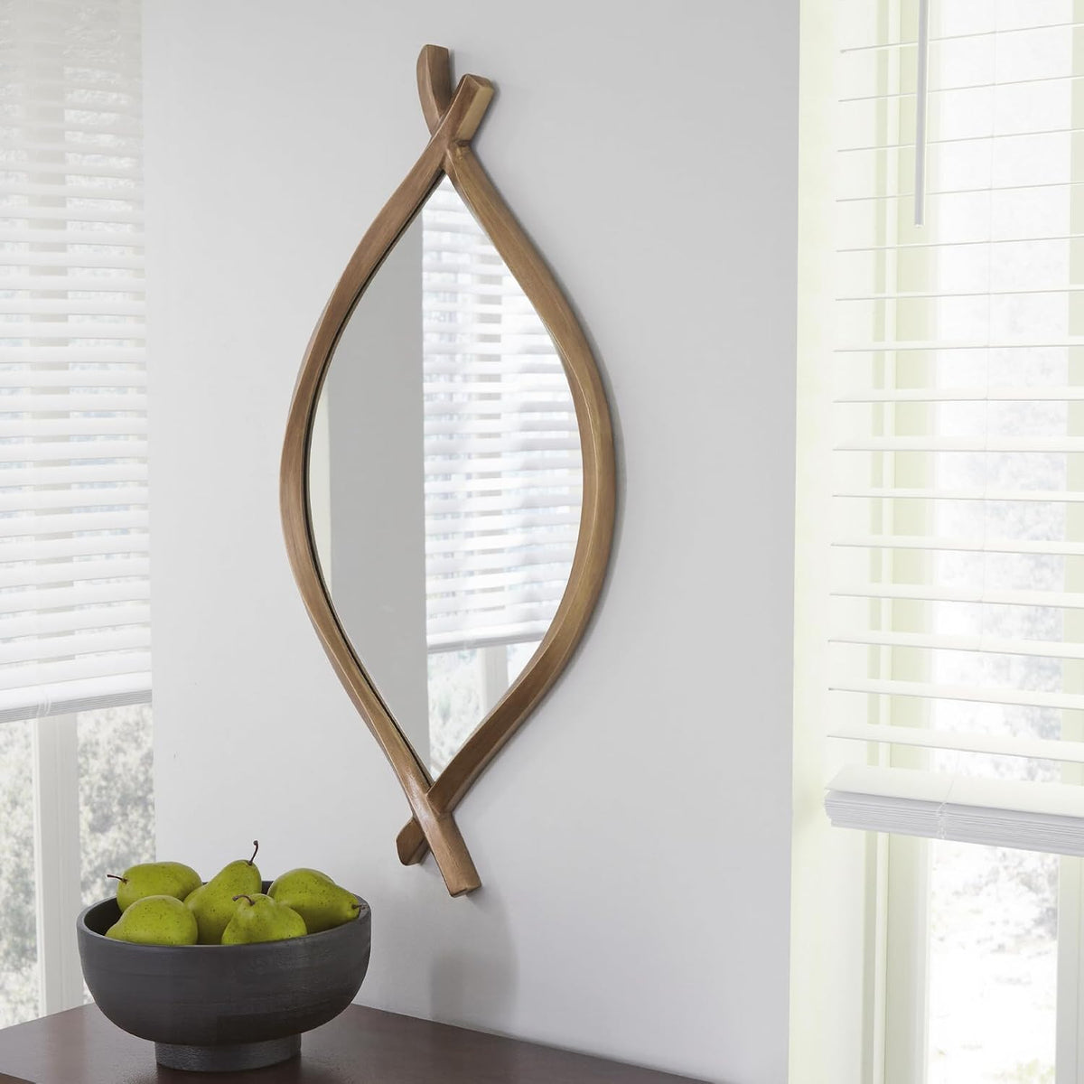 Signature Design by Ashley Bartner Accent Mirror, Gold Wavy Twisted Frame | Antiqued goldtone metal frame, Organic modern style, 4-way hanging versatility, 18x36 in size, Entryway and living room use
