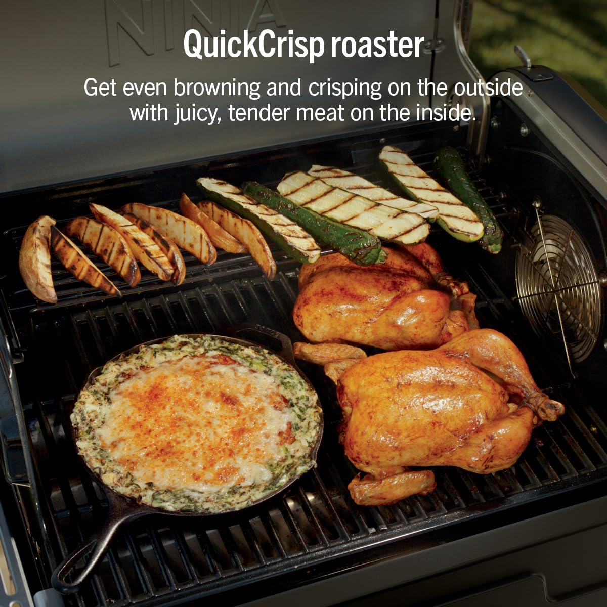 Ninja FlexFlame Grill & Smoker, Electric & Propane, 5-in-1, Black,PG301BK | Ninja FlexFlame is a 5-in-1 grill, smoker & griddle with precise 200-600°F control, fitting 3 chickens or 4 rib racks