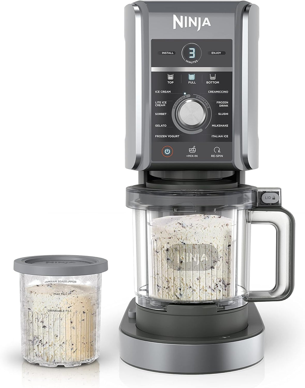 Ninja NC501C CREAMi Deluxe Ice Cream Maker (Canadian Version) | 11 programs, Two XL family-size pint containers, Sorbet and frozen-drink modes