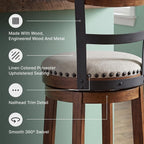 Signature Design by Ashley Valebeck Swivel Bar Stool with Back, 30 in | Wood & engineered wood, 360-degree swivel, Linen colored polyester, Rustic farmhouse style, 250 lb capacity