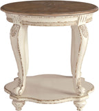 Ashley Realyn 60" Home Office Desk with USB Charging & Round End Table, Chipped White