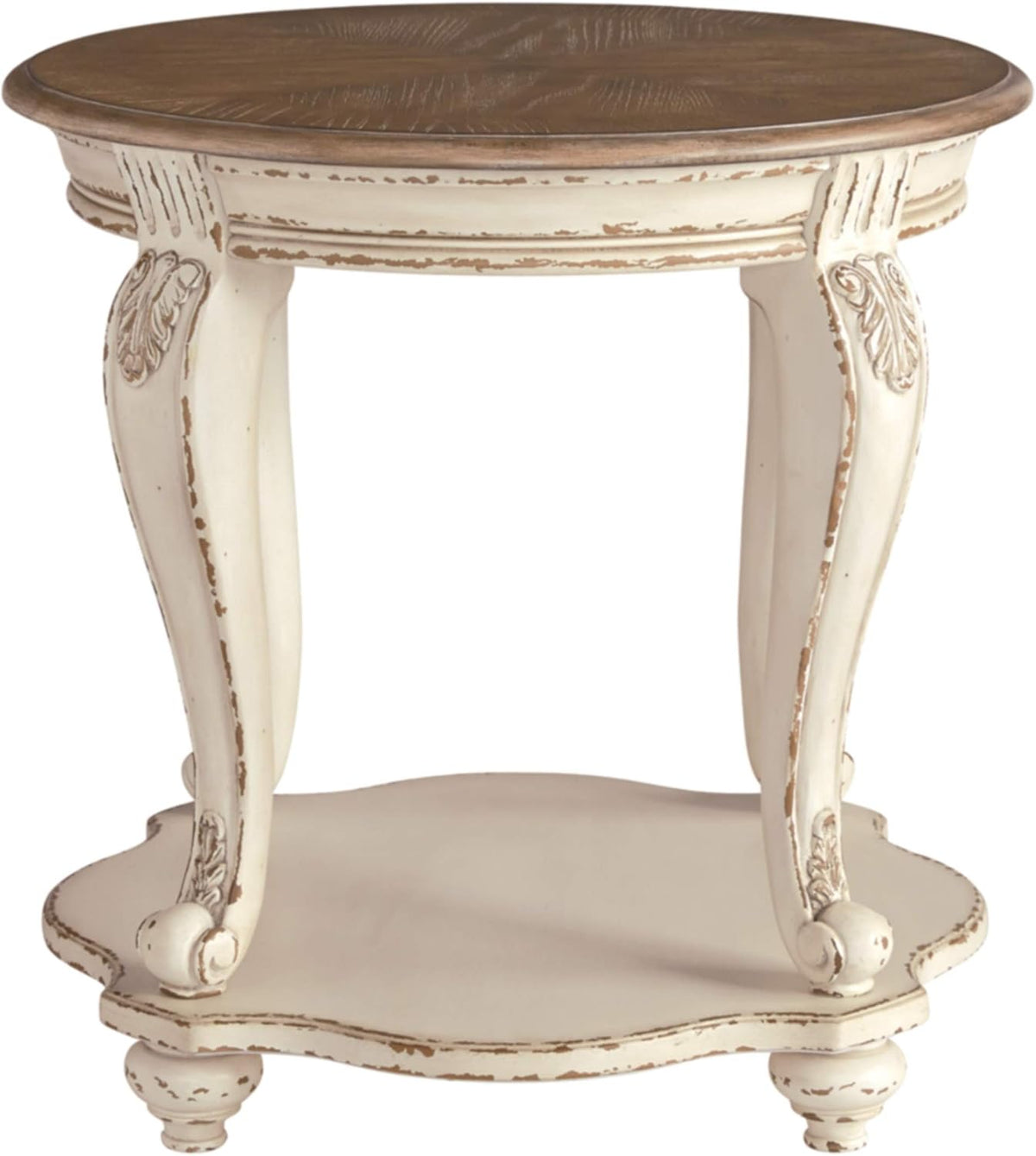 Ashley Realyn 60" Home Office Desk with USB Charging & Round End Table, Chipped White