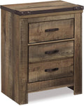 Signature Design by Ashley Trinell 2 Drawer Nightstand, Brown | Engineered wood, Integrated dual USB ports, Rustic plank finish, 25W x 17D x 30H