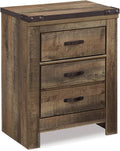 Signature Design by Ashley Trinell 2 Drawer Nightstand, Brown | Engineered wood, Integrated dual USB ports, Rustic plank finish, 25W x 17D x 30H