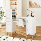 Nail Desk Tech Storage,Professional Manicure Desk Top Pull-Out with Glass Top, Dust Collector, 4 Dust Bags, Storage Drawers & Cabinets,8 Metal Legs Manicure Table