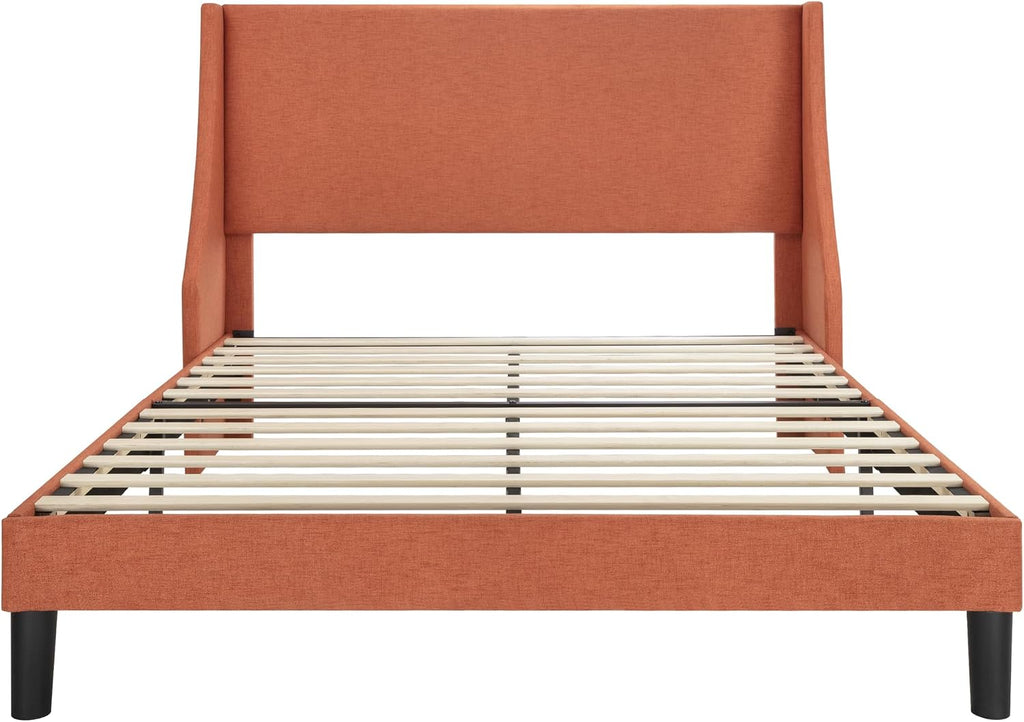 Allewie Full Size Platform Bed Frame with Upholstered Headboard, Modern Deluxe Wingback, Wood Slat Support, Mattress Foundation, Burnt Orange
