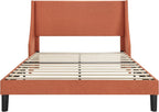 Allewie Full Size Platform Bed Frame with Upholstered Headboard, Modern Deluxe Wingback, Wood Slat Support, Mattress Foundation, Burnt Orange