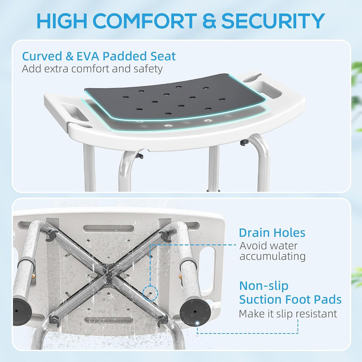 HOMCOM Shower Chair Height-Adjustable Bath Stool for Elderly Grey