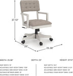 Signature Design by Ashley Robbinsdale Home Office Desk Chair, Farmhouse | Solid wood frame, 360-degree swivel, Tufted light gray fabric, Smooth casters, Adjustable height