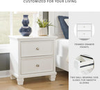 Signature Design by Ashley Fortman White Nightstand, 2 Drawer Storage, Hardwood Solids and MDF Construction, Traditional Wood Bedside Table, 25" W | Hardwood solids and MDF substrate, Smooth-gliding closed storage, Ideal for master and guest rooms