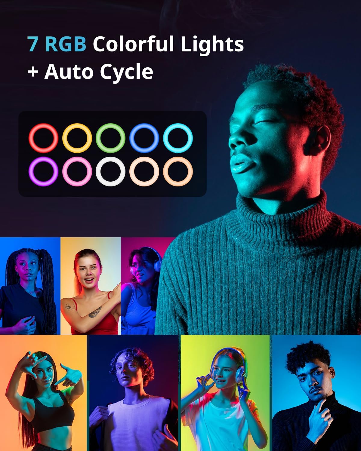 UBeesize 12'' LED RGB Ring Light with 62'' Tripod Stand, Selfie Ring Light for Video Recording, Live Streaming, TikTok & YouTube, Compatible with iPhone & Android