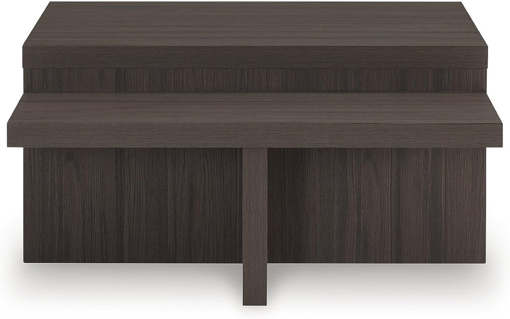 Signature Design by Ashley Zendex Contemporary Table Set with Pedestal Base, Set of 2, Dark Brown