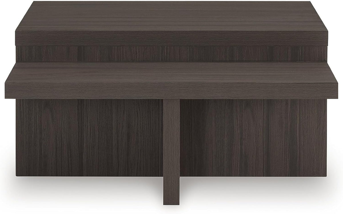 Signature Design by Ashley Zendex Contemporary Table Set with Pedestal Base, Set of 2, Dark Brown
