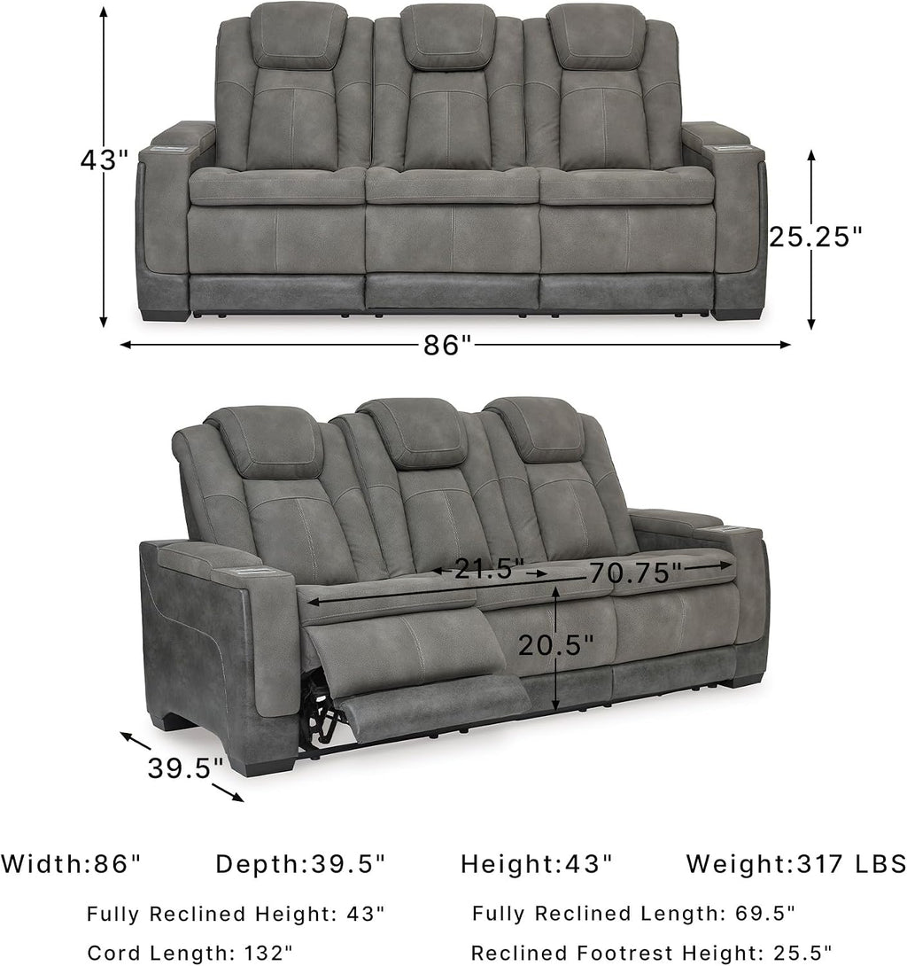 Signature Design by Ashley Faux Leather Power Reclining Sofa, Slate | 15-minute assembly, Zero gravity reclining couch, Drop-down table, Wireless charging, Power headrest, Next-Gen series
