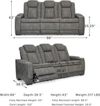 Signature Design by Ashley Faux Leather Power Reclining Sofa, Slate | 15-minute assembly, Zero gravity reclining couch, Drop-down table, Wireless charging, Power headrest, Next-Gen series