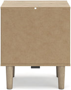Signature Design by Ashley Cielden Light Brown 1-Drawer USB Nightstand | Two-tone replicated oak and faux cane print, Built-in wireless charging and LED base, Contemporary style for bedrooms