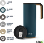 Ello Magnet 18oz Insulated Stainless Steel Travel Mug with Handle, Poseidon