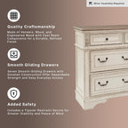 Signature Design by Ashley 7 Drawer Dresser for Bedroom, Two-Tone White | French country aesthetic with distressed wood top, Smooth-gliding dovetail joints and bronze-tone hardware, Realyn Series