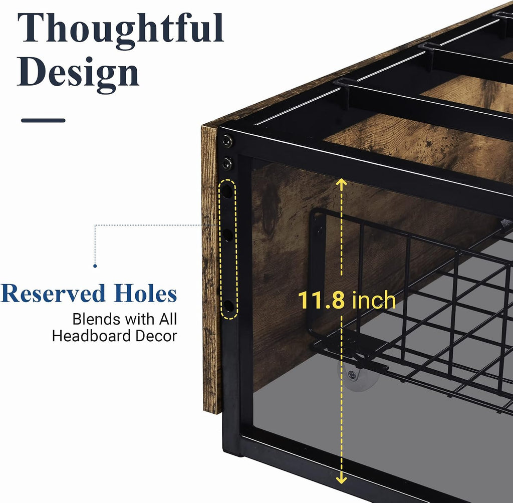 Allewie Industrial Storage Bed with 4 Large Drawers, Queen