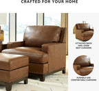 Signature Design by Ashley Oversized Brown Leather Accent Chair, Amber | Genuine and faux leather with brass-tone nailhead trim, Faux wood base, No assembly living room chairs, Brendola Series
