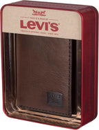 Levi's Men's Trifold Wallet-Sleek and Slim Includes Id Window and Credit Card Holder, Brown Stitch, One Size