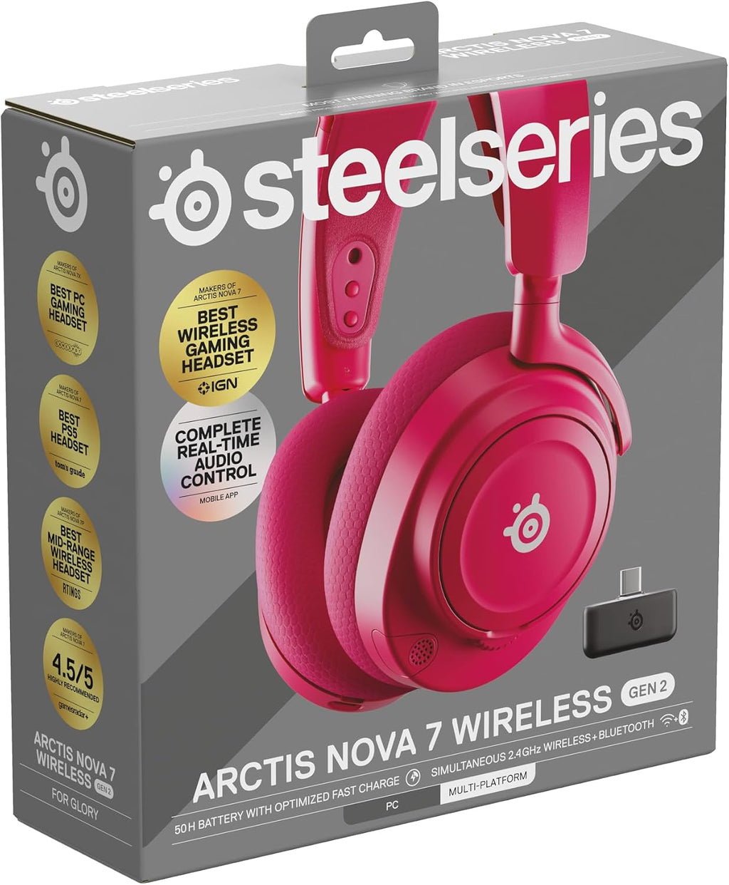 SteelSeries Arctis Nova 7 Wireless Gen 2 - Wireless Gaming Headset for PC - Compatible with PC, PS5, Switch & more - Mobile App Control - 50+ HR with Fast Charge - Mixable 2.4GHz/Bluetooth - Magenta