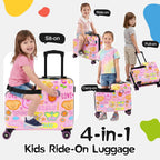 20" Ride On Luggage for Kids,Cute Pattern,Lightweight Hardshell Carry-On Luggage with Double Spinner Wheels,TSA Lock,Circular Handrail,Safety Belt,Foot Pedal,for Boys&Girls,Load Cap. 120 lbs (Pink)