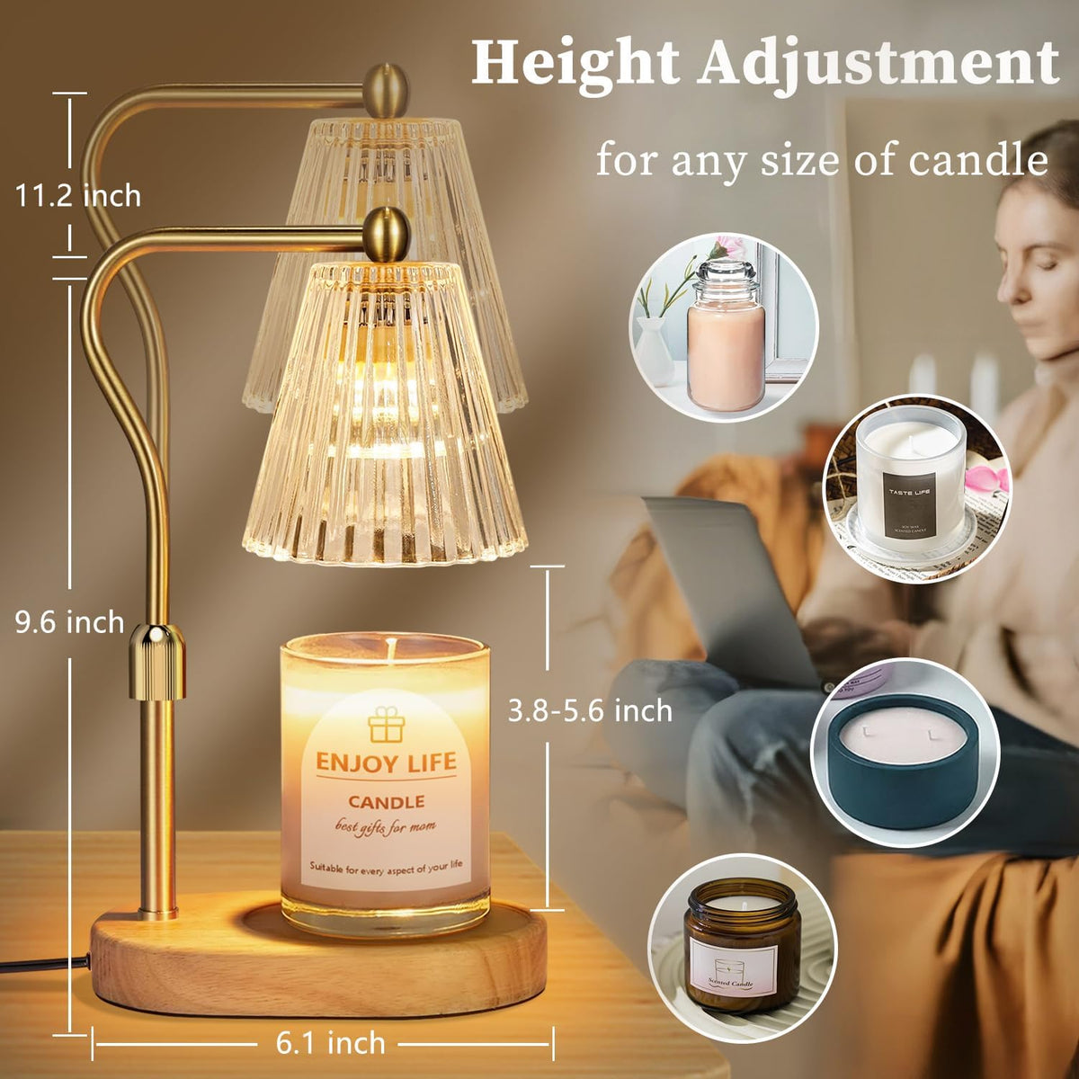 seenlast Candle Warmer Lamp with Timer Dimmer Adjustable Height for New Home Bedroom,Mothers Day Gifts,Vintage Home Decor for Scented Jar