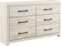 Signature Design by Ashley Cambeck 6 Drawer Dresser, Farmhouse White Wood | 59"W double dresser in engineered wood and decorative laminate, 6 drawers with faux linen lining, Includes tip restraint