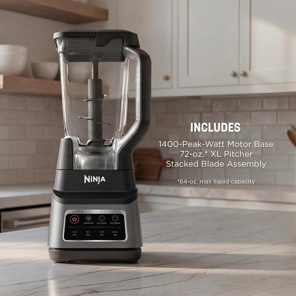 Ninja Professional Plus Blender, Auto-iQ, 1400W, 72oz Pitcher, BN701 | 1400 peak-watt motor, 3 Auto-iQ presets for smoothies, frozen drinks & ice cream. Total Crushing blades. Dishwasher safe.